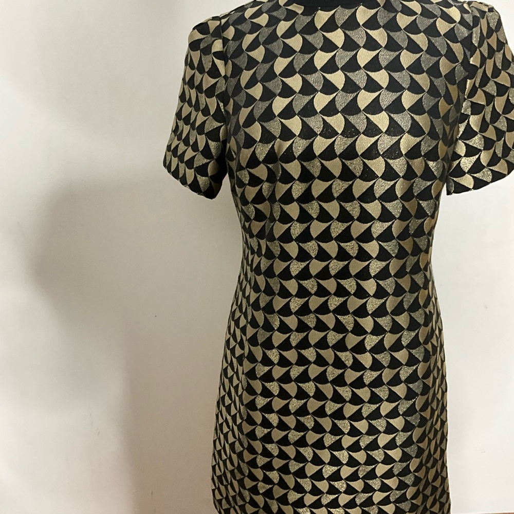 Ann Taylor Black and Gold Geometric Mini Shift Dress